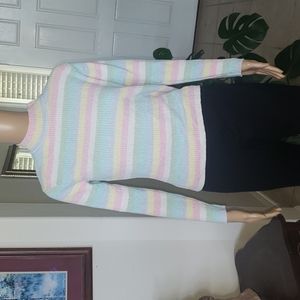 Sag Harbor s pastel rainbow  stripes mock turtleneck ribbed